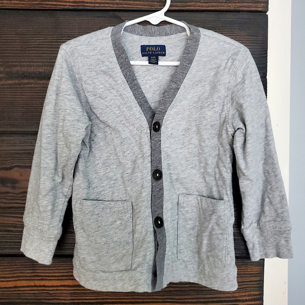 POLO Ralph Lauren Toddler Boys Cardigan Sweater Button Down Grey Two Tone 3T